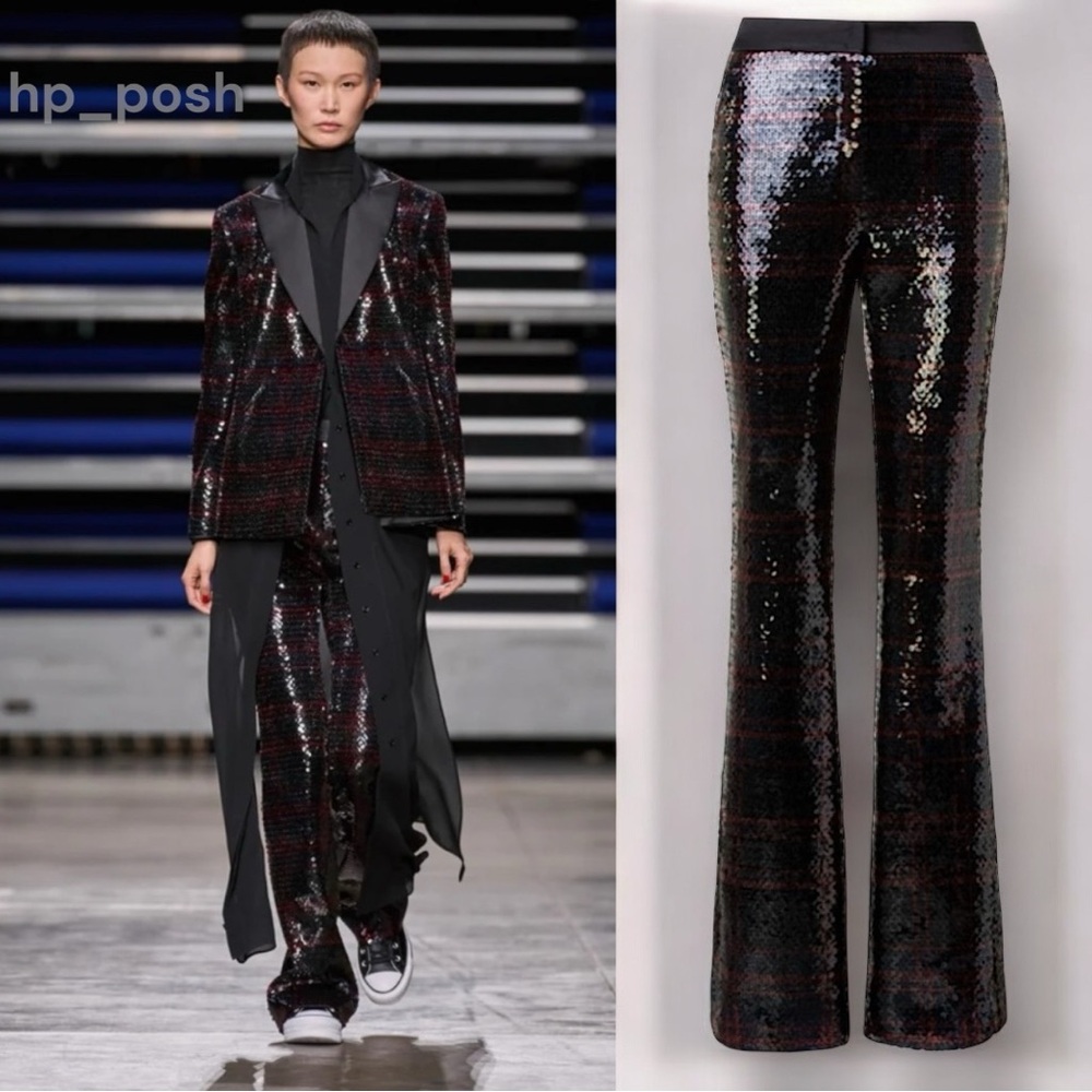 AKRIS | NWT Sequins Bootcut Pants with Check Print Size 8 | 100 YEARS EDITION